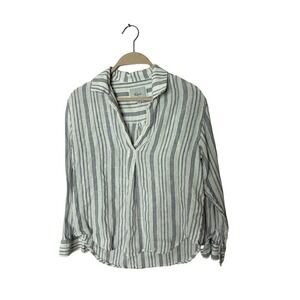 Rails sz XS pop over blouse linen blend white blue stripes womens